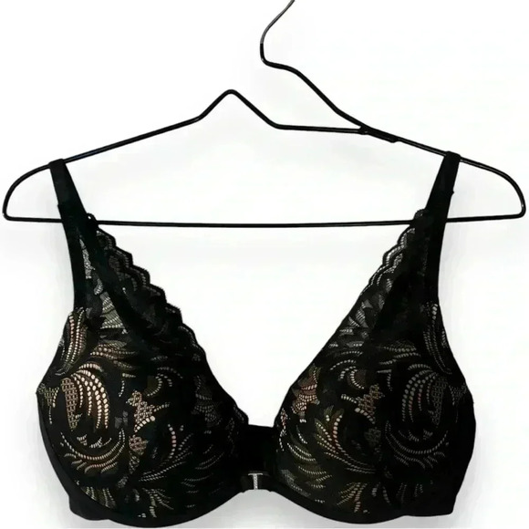 Adore Me 36D Lily Push-up Bra Black Lace over Nude With Sparkly Silver Hardware - Picture 3 of 13